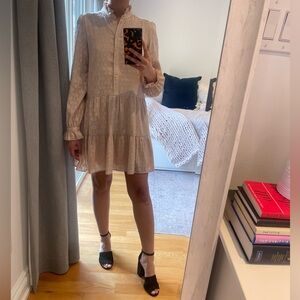 Beige high collar dress